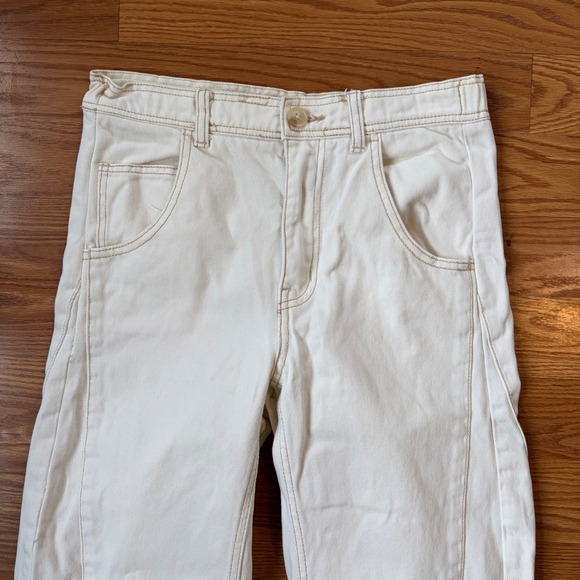 Free People We The Free Cream Cropped Barrel Jeans Raw Hem Mid Rise Size 24 - Picture 3 of 10